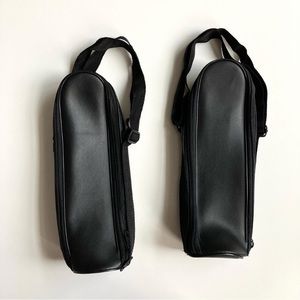 Set of 2 Bottle / Thermus Caring Cases / Covers with Zipper Black Fox Leather